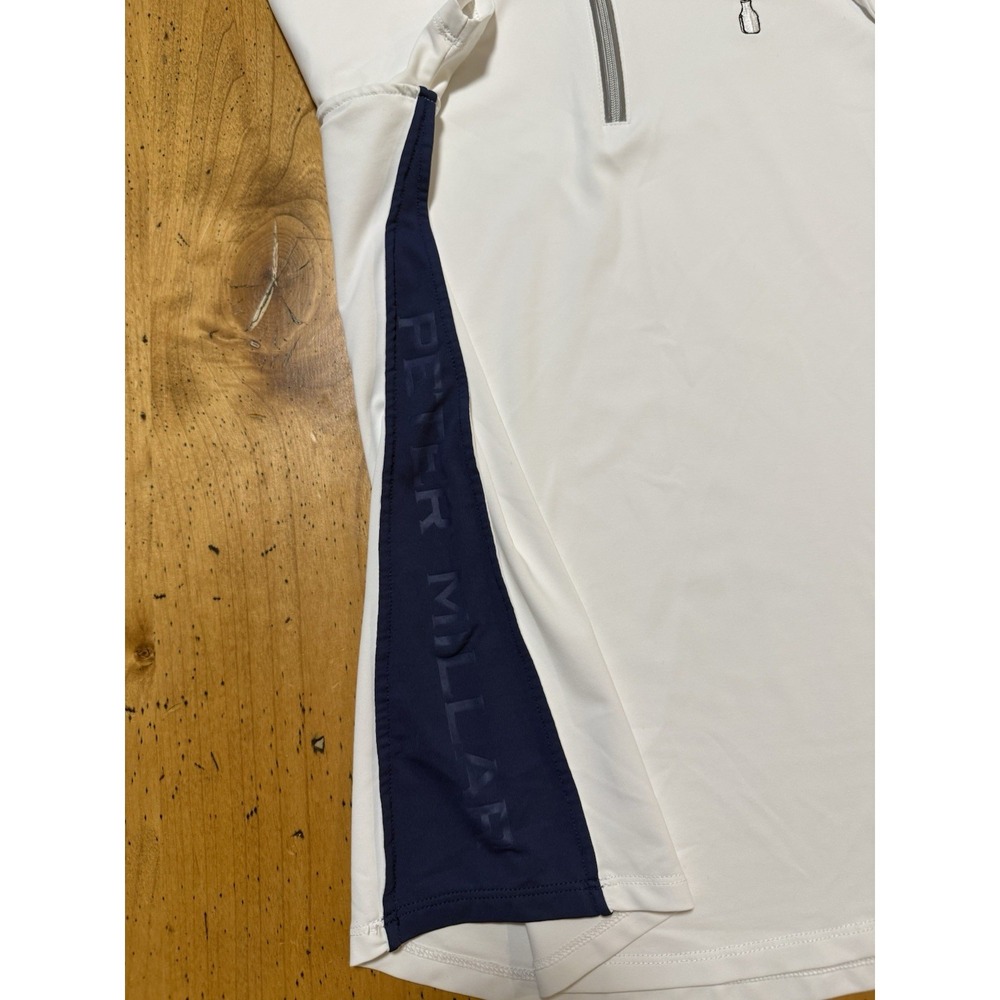 MacArthur• Peter Millar Women's Med Polo Shirt White Blue Zip UPF 50+ Golf Sport - Picture 5 of 10